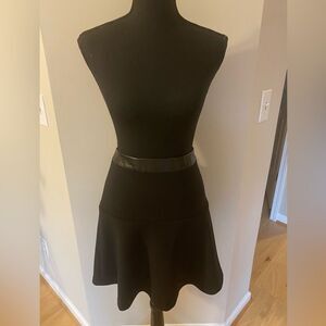 Ann Taylor black circle skater A line skirt w/black leather waistband
